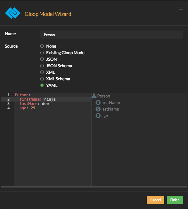 Gloop Model Wizard Yaml