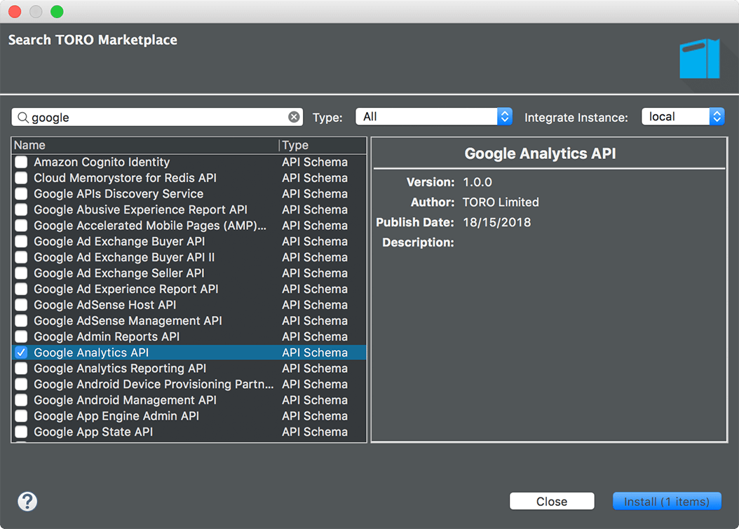 TORO Marketplace Under API Schemas